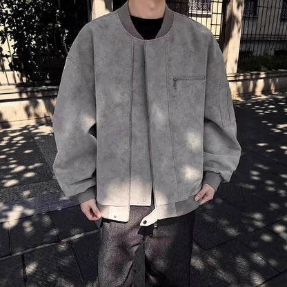 Mechanical Style Flying Motorcycle Leather Short Casual Baseball Jacket Men