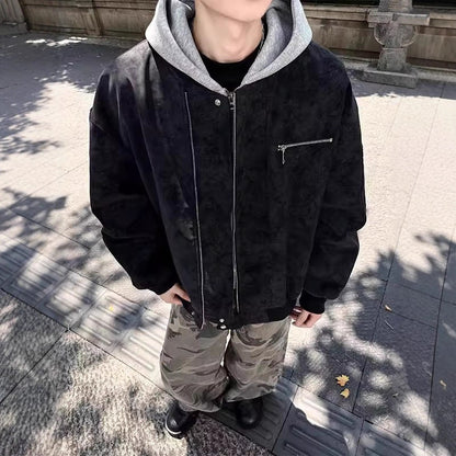 Mechanical Style Flying Motorcycle Leather Short Casual Baseball Jacket Men