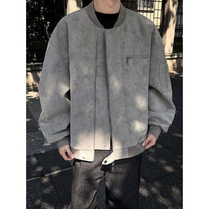 Mechanical Style Flying Motorcycle Leather Short Casual Baseball Jacket Men