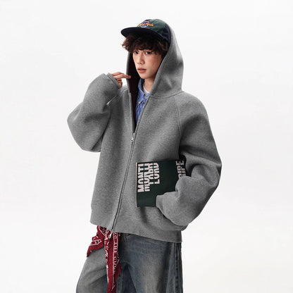 American Contrast Color Zipper Hooded Cardigan Sweater