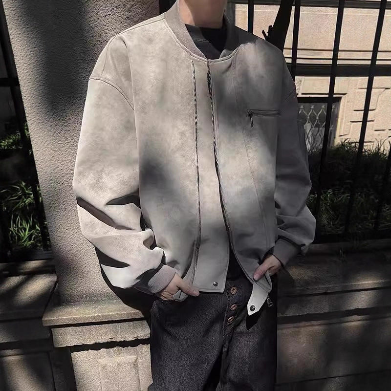 Mechanical Style Flying Motorcycle Leather Short Casual Baseball Jacket Men